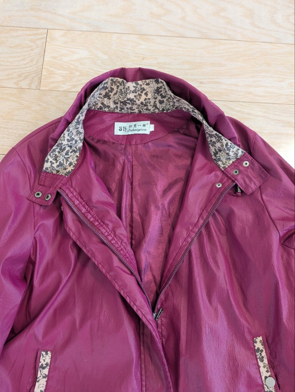 Women’s Raspberry Jacket with Floral Trim - Picture 4 of 4